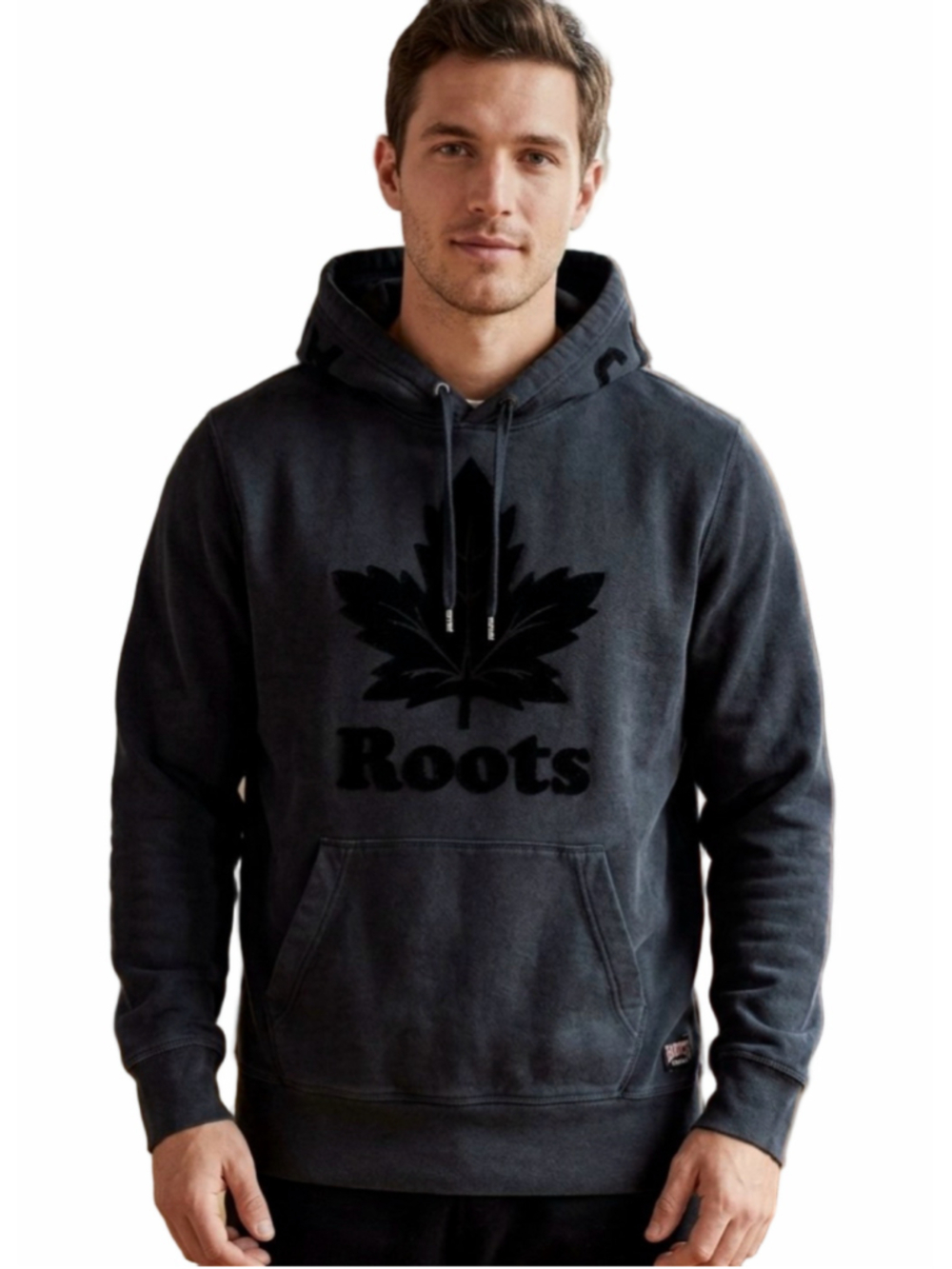 Roots Canada Charcoal Grey Maple Leaf Logo Pullover Hoodie Sweatshirt Men M 2031